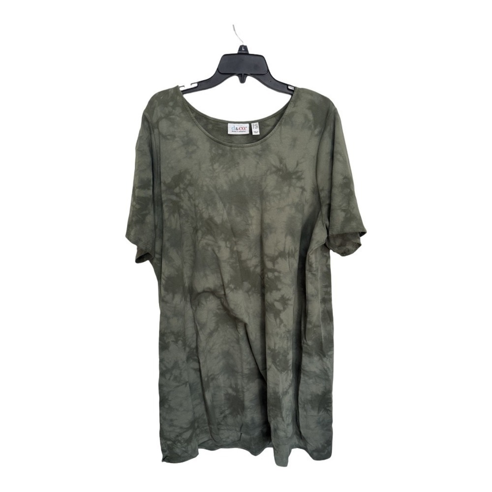 Denim & Co Green Tie Dye Boho Boxy Shirt Dress Size 2XL Petite Cotton Blend